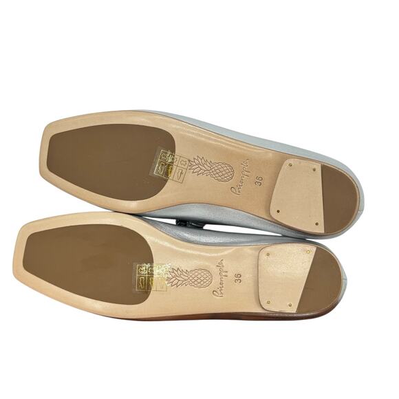 Pineapple Dawn Square Toe Mary Jane Leather Shoes Womens 6 Silver Balletcore NEW - Picture 11 of 12